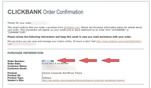 Where to find the ClickBank order number in the email.
