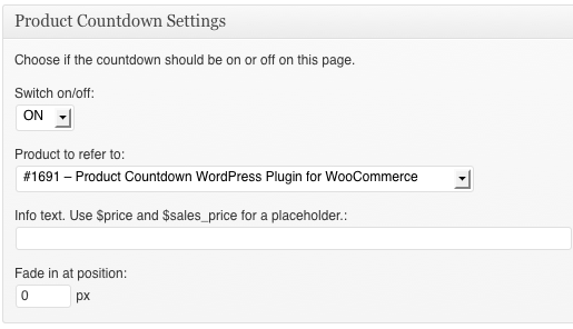 Product Countdown Settings on a page