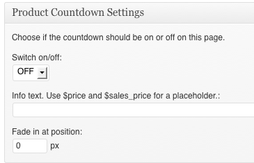 Product Countdown page settings